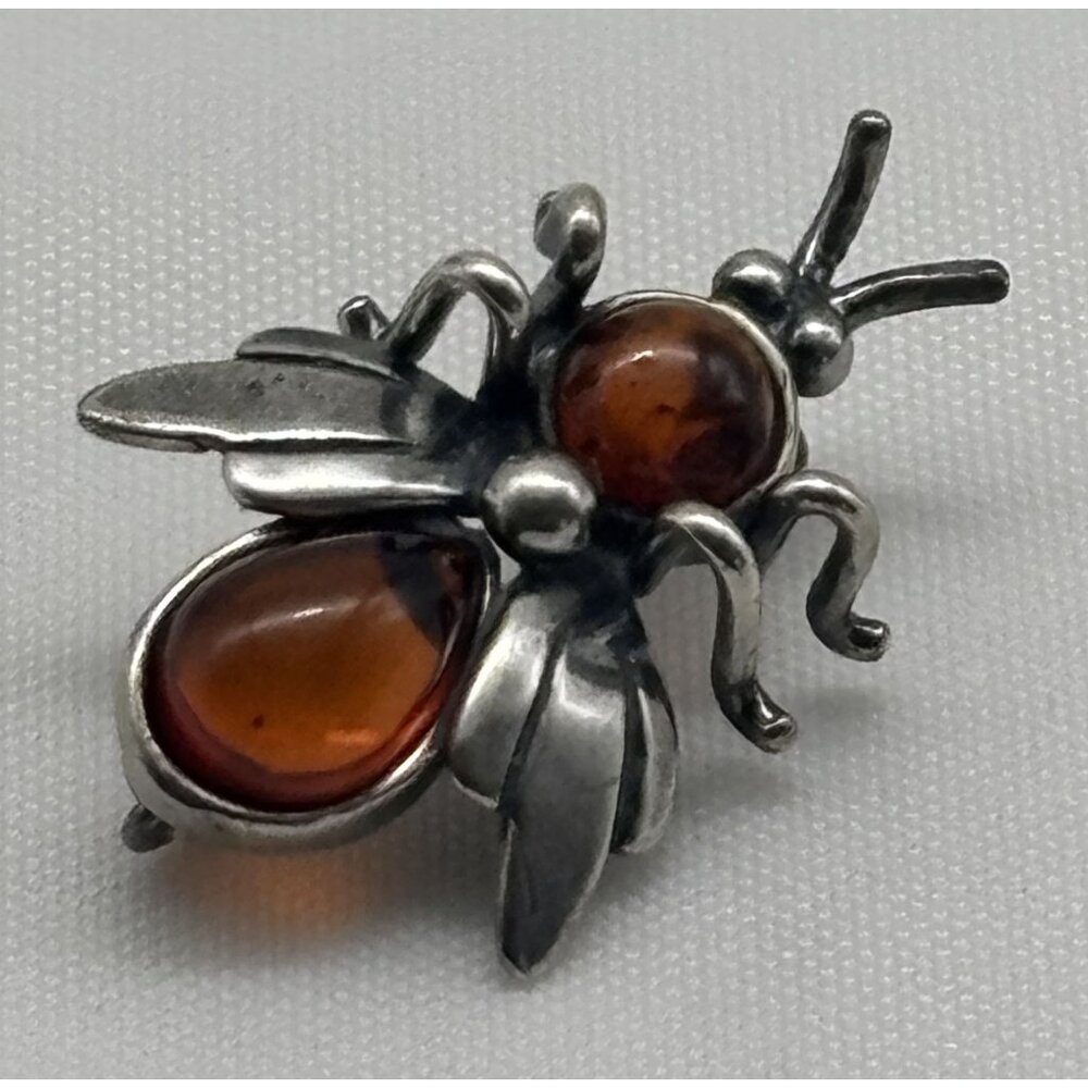 Vintage Sterling Silver .925 and Amber Bee Pin or Brooch, Marked "925" Unsigned~ - Picture 3 of 13